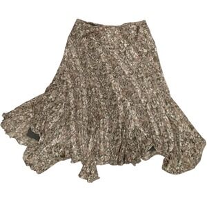 AK Anne Klein Silk Skirt Neutral Abstract Print Asymmetrical Hem Party